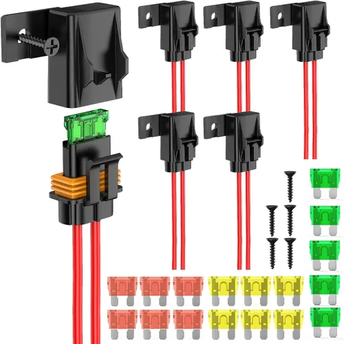 Miniatura 11 de Nilight - 50029R 120 piezas de fusibles de hoja estándar 5A/7.5A/10A/15A/20A/25A/30A AMP juego surtido con 10 paquetes de portafusibles en línea