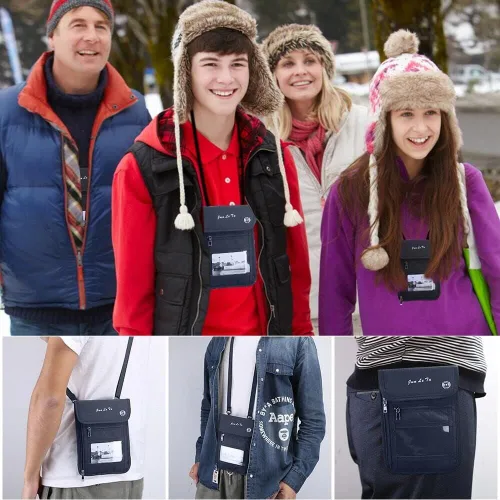 Miniatura 6 de Cartera de viaje, bolsa para el cuello con RFID impermeable multifuncional organizador de documentos, diseño de ventana visual, cartera de viaje
