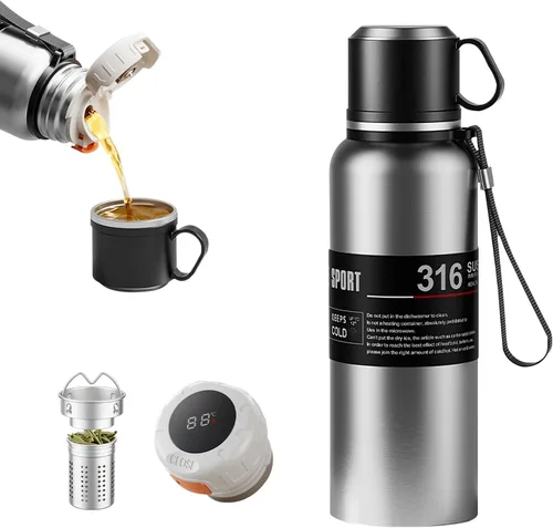 Miniatura 10 de Botella de agua aislada de boca ancha de acero inoxidable a prueba de fugas al vacío de doble pared, vaso de té con infusor, taza, tapa; termos