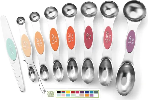 Miniatura 11 de Spring Chef Juego de 8 cucharas magnéticas de medición de acero inoxidable con nivelador, juego de cucharaditas y cucharas de mesa de doble cara