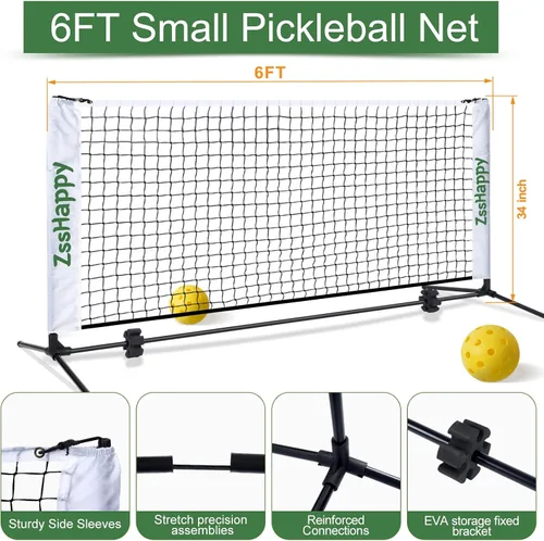 Miniatura 2 de Mini red de pickleball blanca de 6 pies, red de práctica portátil de configuración rápida para interiores y exteriores, tomas de inmersión