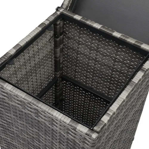 Miniatura 6 de Basurero grande de ratán de 27 galones con tapa y marco de hierro para patio trasero, terraza, cocina al aire libre Gris