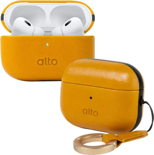 alto Funda de Cuero Italiano Compatible con AirPods Pro 2ª Generación 2022 Mujeres Hombres Carcasa Rígida Protectora Soporta Carga Inalámbrica LED