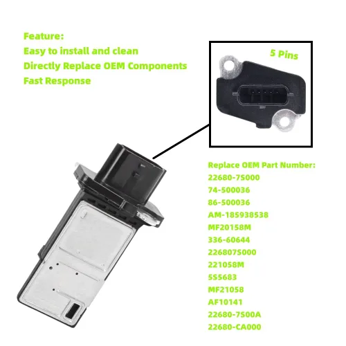 Miniatura 2 de 22680-7S000 Sensor de flujo de aire masivo Medidor MAF compatible con Nissan 07-13 Sentra, 03-15 Murano, 05-15 Xterra, 03-09 350Z, 09-15 370Z