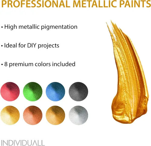 Miniatura 2 de individuall Juego de pintura acrílica metálica, paquete de 8 (0.7 onzas líquidas), pinturas metálicas multicolor