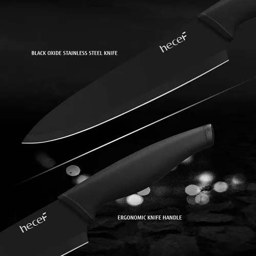 Miniatura 4 de hecef Juego de 6 cuchillos de óxido negro con funda protectora a juego, cuchillos de cocina resistentes a los arañazos y a prueba de óxido, acero