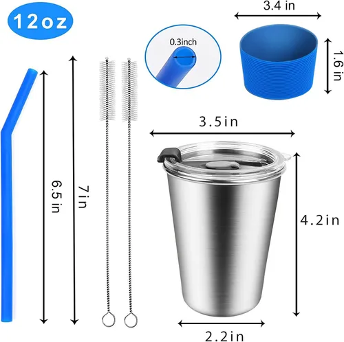 Miniatura 2 de ShineMe Vasos para niños con pajitas y tapas, 12 onzas, a prueba de derrames, con mangas, vaso de agua reutilizable para bebidas frías y calientes