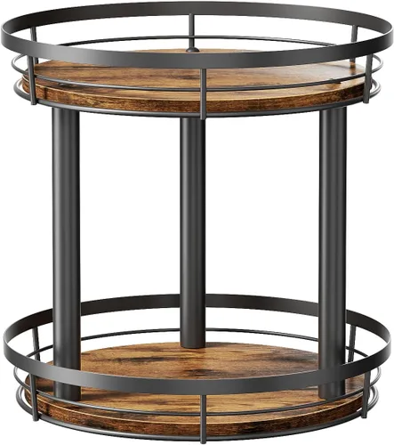 LAMU Organizador de especias Lazy Susan de madera de 10 pulgadas, organización de especias de 2 niveles para gabinete, encimera, cocina, mesa,