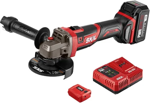 SKIL PWR CORE 20 Amoladora angular sin escobillas de 20 V 4-1/2, batería incluida de 5.0 Ah, cargador PWRJump y adaptador USB PWRAssist - AG2907-1A
