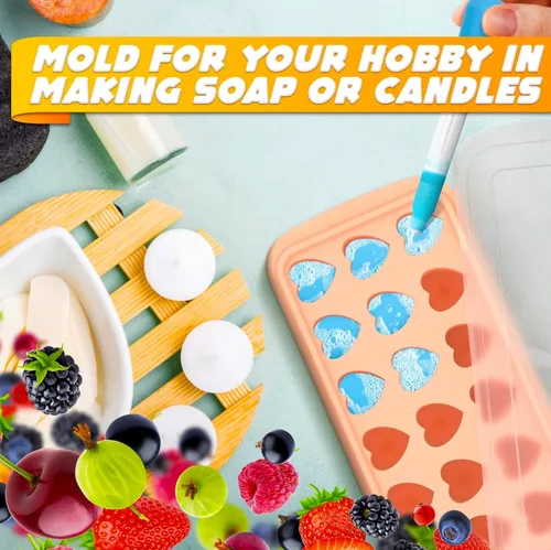 Miniatura 8 de Bandeja para cubitos de hielo con tapa – Molde de silicona de 24 cavidades para forma de corazón y dulces – Moldes flexibles, resistentes al calor e