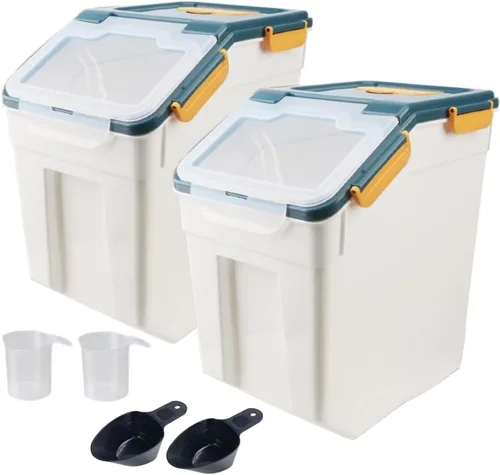 Miniatura 10 de AnRui Contenedor hermético de almacenamiento de harina de 25 libras, cubo de almacenamiento de granos de plástico, dispensador de cereales de arroz