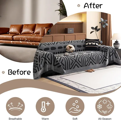Miniatura 200 de VClife Fundas de sofá bohemio de felpilla para sofá seccional, fundas de sofá suaves y antideslizantes para sofá de 2 cojines, protector de muebles