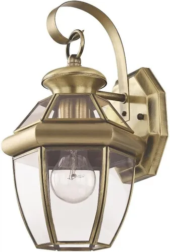 Miniatura 5 de Livex Lighting 2051-01 Monterey 1 Lámpara de pared exterior con acabado de latón antiguo, acabado en latón macizo con vidrio biselado transparente