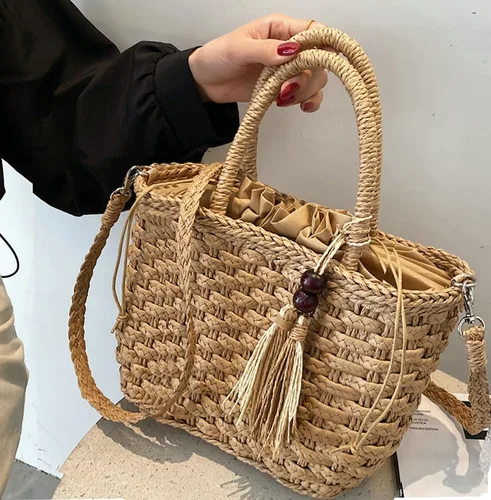 Miniatura 3 de Caistre Handwoven Straw Bag for Women Lightweight Shopping Tote Handbag Purse Boho Bag