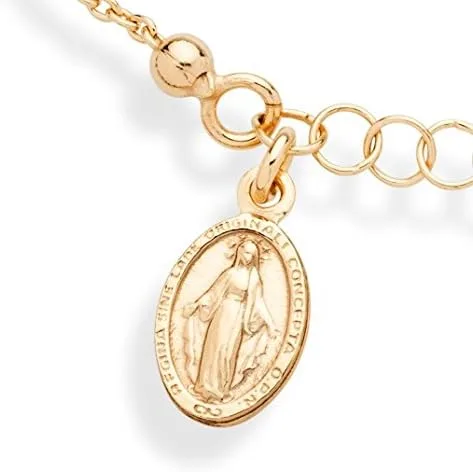 Miniatura 4 de Miabella 18K Gold Over Sterling Silver Italian Rosary Cross Bead Charm Link Chain Bracelet for Women Teen Girls, Adjustable, 925 Made in Italy