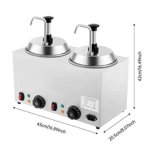 Miniatura 8 de Dispensador de queso de 5.3 cuartos de galón, calentador de salsa de queso doble dispensador con bomba de acero inoxidable 32-230°F 1600W