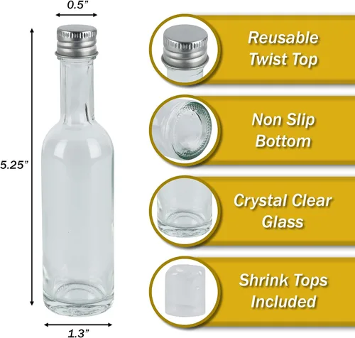 Miniatura 2 de Mini botella de licor de 1.7 fl oz (1.7oz) con tapa a prueba de fugas y sello termorretráctil, tapas de aluminio plateado, paquete de 24