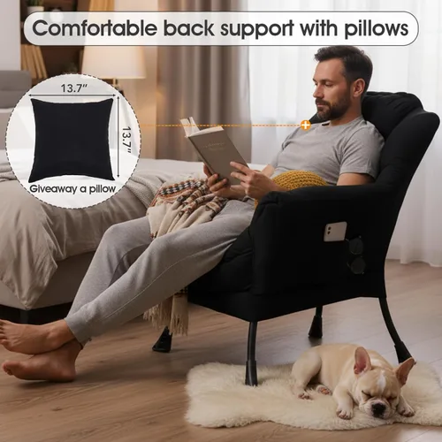 Miniatura 3 de Silla perezosa para sala de estar, silla decorativa grande negra con una almohada, juego de sofá de ocio, cómoda silla de lectura para dormitorio