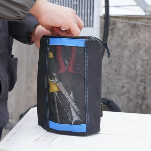 Miniatura 7 de MELOTOUGH Bolsa de herramientas de lona pequeña con cremallera - Bolsa con cierre con ventana de malla y clip de mosquetón (4, Azul)