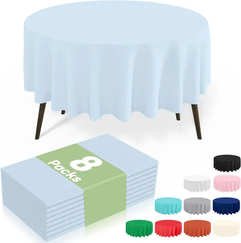 Miniatura 18 de misaya Paquete de 4 manteles desechables de plástico, mantel redondo impermeable de 84 pulgadas, a prueba de fugas y resistentes manteles Azul
