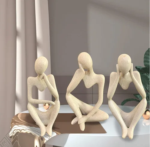 Miniatura 6 de Juego de 3 estatuas de resina de Thinker, adorno abstracto personalizado para oficina, sala de estar, escritorio, decoración de habitación
