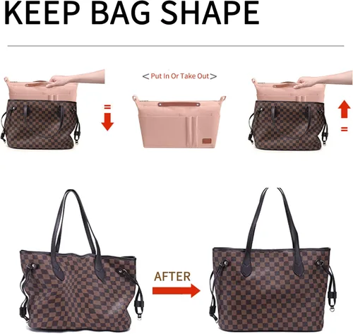 Miniatura 6 de Soyizom Organizador de bolso, organizador de bolsa de inserción para bolsos, organizador de fieltro con cremallera y bolsa de llavero en la bolsa