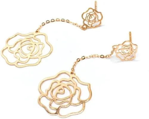 Miniatura 2 de SAGEKING 2024 New 585 Purple Gold Plated 14K Rose Gold Gift Fashion Flower Long Earrings For Women Light Luxury Wedding Jewelry For Girlfriend Gift