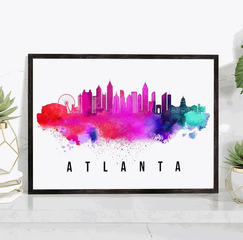 Póster de Atlanta Skyline Georgia, pintura de paisaje urbano de Atlanta, póster de Atlanta Georgia, impresión de paisaje urbano y punto de