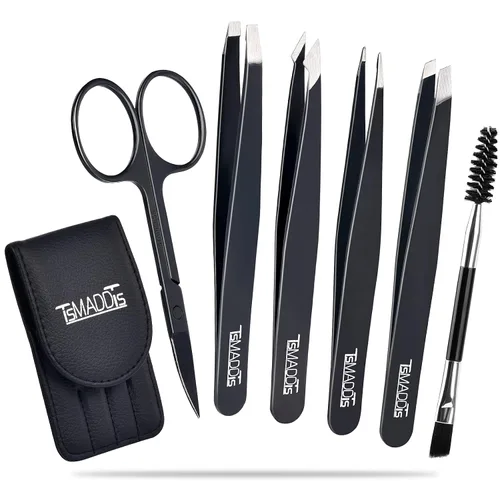 TsMADDTs Juego de pinzas y tijeras curvas, pinzas profesionales de acero inoxidable para mujeres y hombres, paquete de 6 pinzas de precisión para