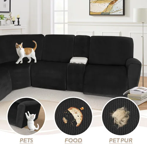 Miniatura 675 de Arfntevss Fundas de sofá seccional reclinable de terciopelo, Funda de sofá seccional de esquina para sofá reclinable, Funda elástica suave