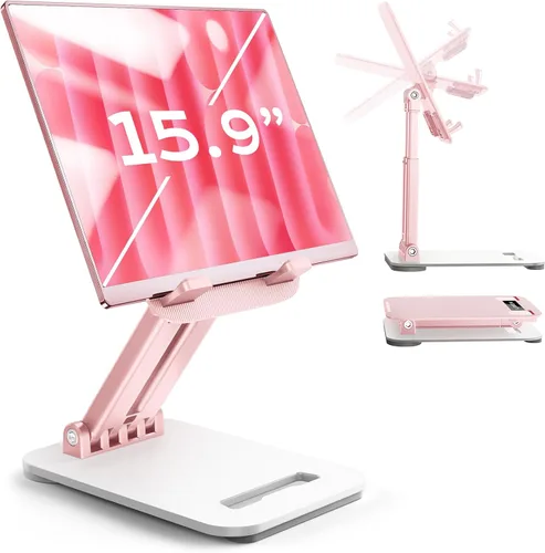 LISEN Soporte para tablet para iPad, plegable, para oficina en casa, accesorios de escritorio, viajes, para iPad, dormitorio, universidad, Rosa