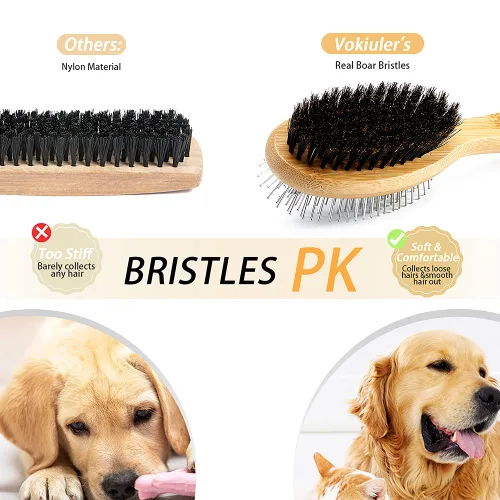 Miniatura 4 de Vokiuler - Cepillo para perros y gatos, cepillo de cerdas de doble cara y alfiler para mascotas para el aseo de perros, cepillo de cerdas de jabalí