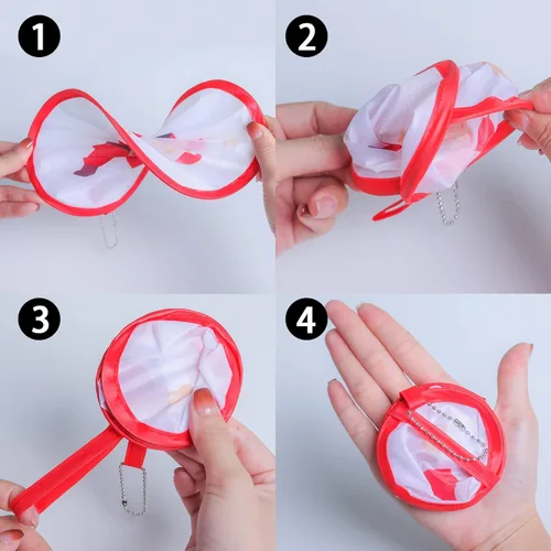 Miniatura 8 de 4 abanicos de mano plegables de pintura floral rosa, ventiladores compactos para mujeres, ventilador de mano plegable para conciertos, viajes