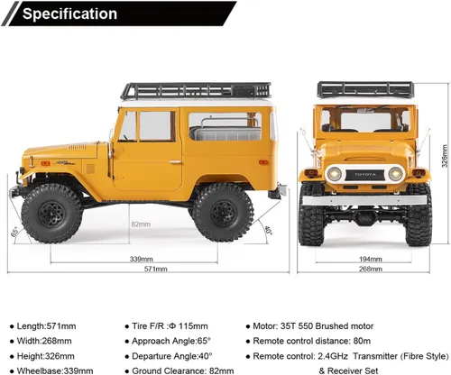 Miniatura 8 de EAZYRC X FMS 1/10 Toyota Land Cruiser FJ40 RS con camión RC con licencia azul, todo terreno impermeable 4WD 35T 550 Motor RC Crawler para adultos