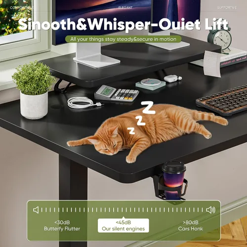 Miniatura 7 de Shahoo Escritorio eléctrico de pie con estante para monitor, mesa de esquina ajustable de altura de 47 x 24 pulgadas, estación de trabajo para Blanco