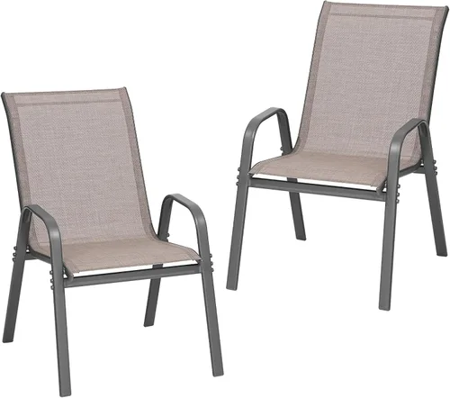 Miniatura 11 de ONBRILL Juego de 4 sillas de patio, sillas de comedor apilables de fácil montaje con asiento ancho y marco de metal resistente, sillas de textileno