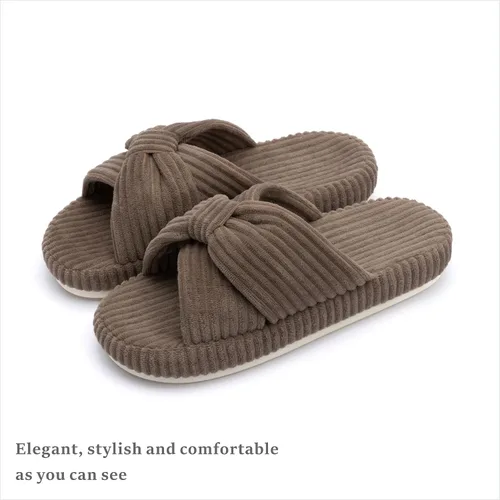 Miniatura 6 de Chantomoo - Pantuflas para mujer, de espuma viscoelástica, para el dormitorio, con lazo de pana, con bandas cruzadas, cómodas, modernas, para regalo