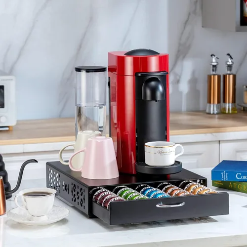 Miniatura 5 de FlagShip Soporte para cápsulas Nespresso, organizador de cápsulas Vertuo, diseño de barra de café y soporte para cafetera, metal negro