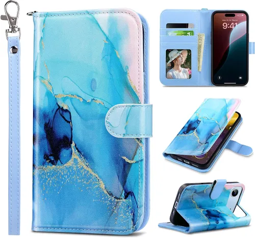 Miniatura 46 de ULAK Compatible con iPhone 15 Estuche tipo cartera para mujer, funda tipo billetera de piel PU premium con tarjetero, función de caballete, estuche