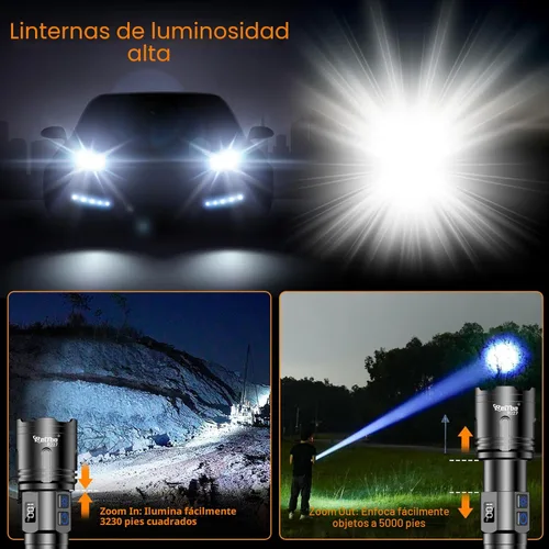 Miniatura 3 de Relybo Linternas recargables de alto lúmenes, linterna LED de 100000 lúmenes, linternas superbrillantes de alta potencia, largo alcance de 5000