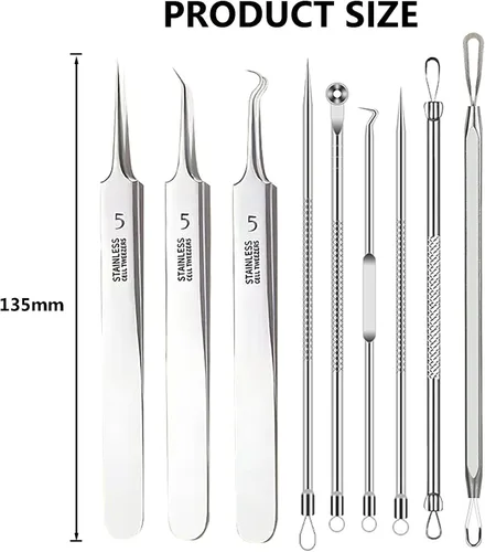 Miniatura 2 de Kit de herramientas para eliminar puntos negros, juego de 11 piezas de extractor de acné de acero inoxidable, pinzas ultra afiladas para eliminación