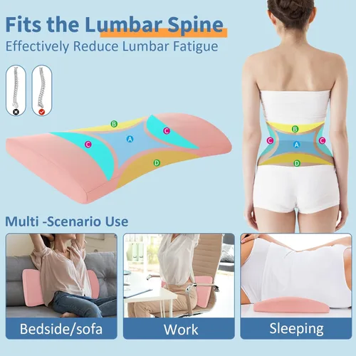 Miniatura 3 de Almohada de apoyo lumbar para aliviar el dolor de espalda: almohada de espalda baja para dormir - Almohada de cintura de espuma viscoelástica - Rosa