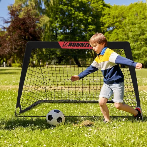 Miniatura 7 de L RUNNZER Portería de fútbol para niños, red de fútbol desplegable para patio trasero, juego de 2 con funda de transporte portátil