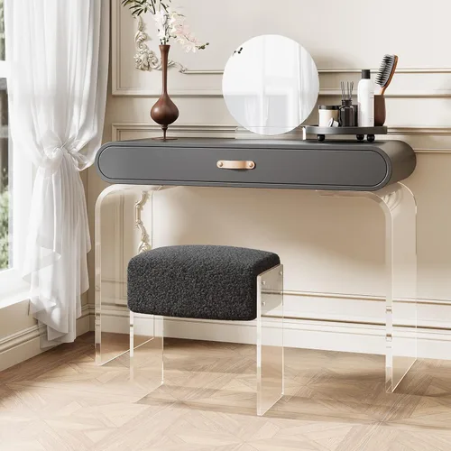 Miniatura 2 de Taburete de tocador y reposapiés - Moderno taburete de tocador y reposapiés con patas de lana y acrílico para sala de maquillaje, sala de estar
