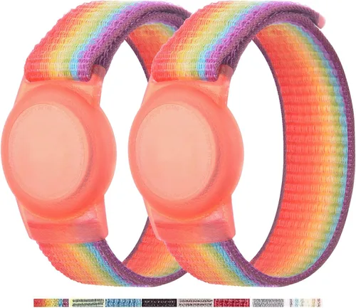 Paquete de 2 pulseras AirTag para niños, funda protectora Apple Air Tag con pulsera de nailon, funda de rastreadores GPS anti-pérdida con correa