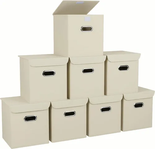 Miniatura 18 de Organizadores de armario de tela con tapas, canastas plegables con asas, cajas de almacenamiento para almacenamiento de ropa, oficina, juguetes