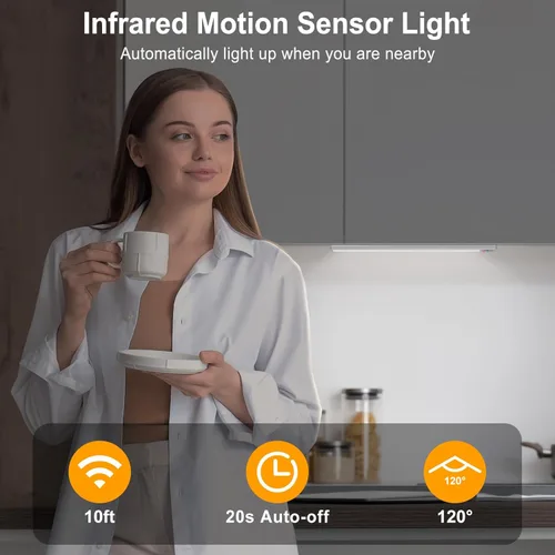 Miniatura 3 de BLS Luces para debajo del gabinete, 46 luces LED a batería con sensor de movimiento para interiores, luces de armario recargables USB C con sensor