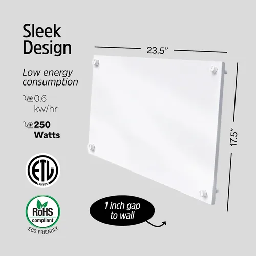 Miniatura 4 de EconoHome - Calentador de pared por convección con termostato - Panel calefactor de pared eléctrico montado de 250 W - Modelo actualizado, 120 V