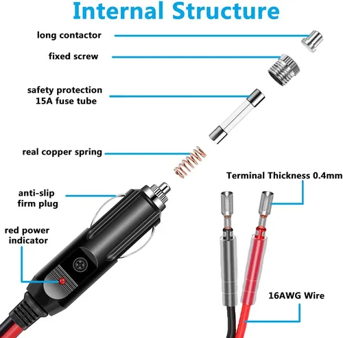 Miniatura 2 de Holder - Paquete de 2 encendedores de cigarrillos fusionados de 12 V con cables y luz LED, 16 AWG de repuesto para automóvil, macho resistente de 15