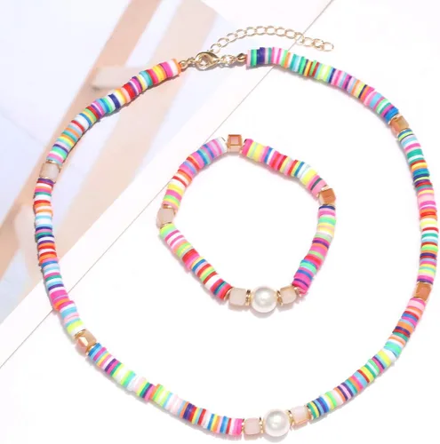 Miniatura 7 de ARATLENCH Heishi Surfer - Collares y pulseras Coloridas cuentas de disco de vinilo, collar de amor, bohemio, arco iris, elástico, de amistad